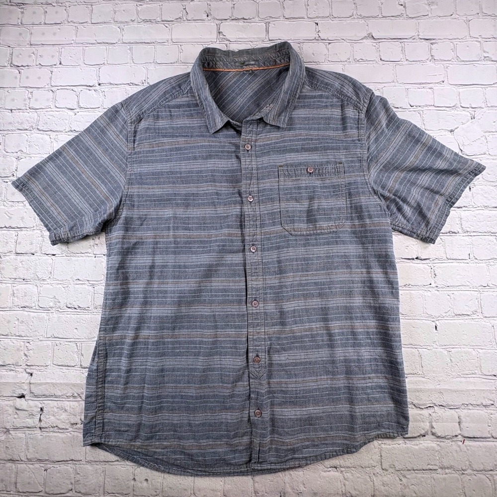 Horny Toad Button Down Shirt Mens XXL Blue Striped Good Short Sleeve Pocket